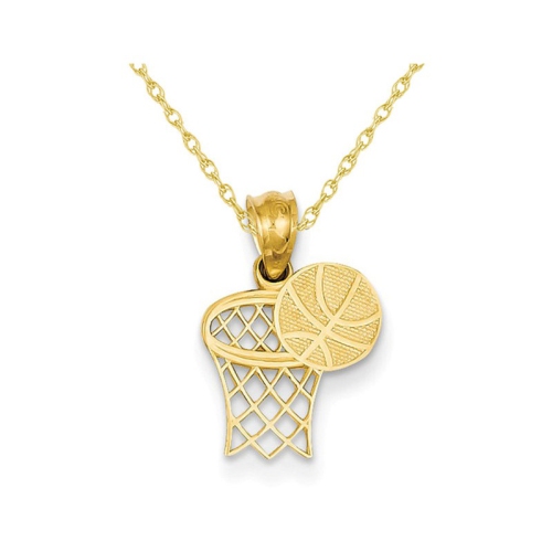GEM AND HARMONY  14K Gold Basketball & Hoop Pendant Necklace With Chain In Yellow