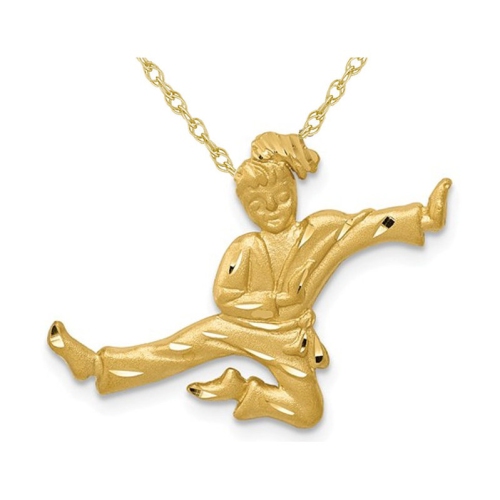 GEM AND HARMONY  14K Gold Karate Girl Expert Charm Pendant Necklace With Chain In Yellow