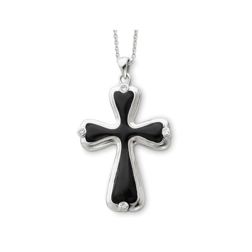 GEM AND HARMONY  My Refuge Cross Pendant Necklace In Sterling With Synthetic Cubic Zirconia (Cz) In Silver