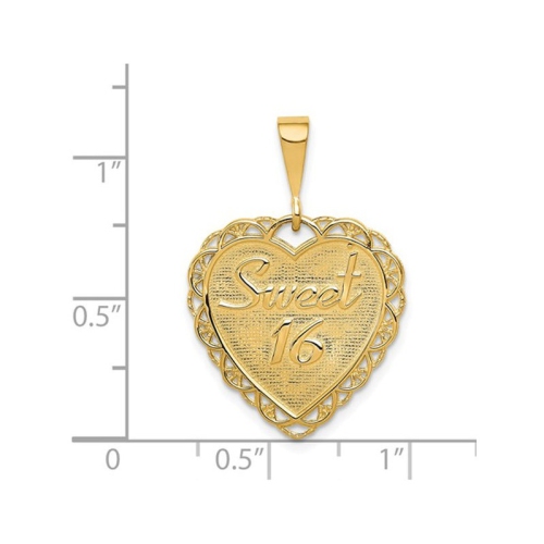 Sweet 16 Reversible Heart Pendant Necklace in 14K Yellow Gold with Chain