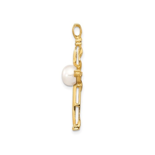 14K Yellow Gold Cross Pendant Necklace with Freshwater Cultured Pearl