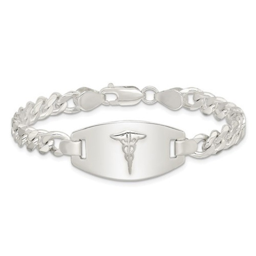 GEM AND HARMONY  Medical Id Curb Link Bracelet In Sterling 7.25 Inches In Silver