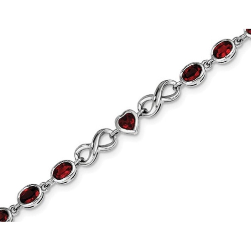 Sterling Silver Infinity Heart Natural Garnet Bracelet 6.30 Carats