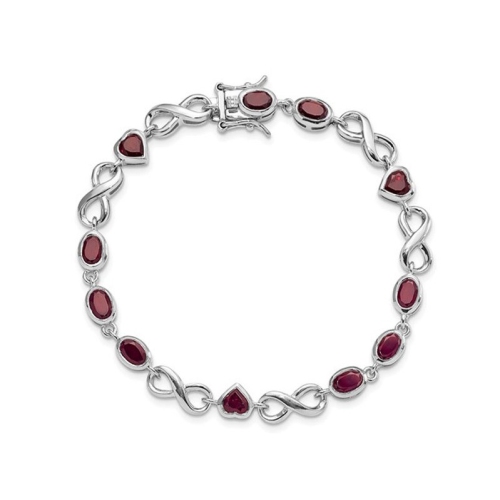 Sterling Silver Infinity Heart Natural Garnet Bracelet 6.30 Carats