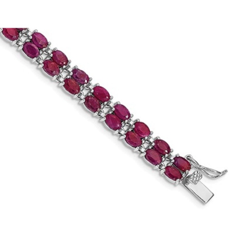 Bracelet à deux rangs rubis 21,60 carat en argent sterling plaqué rhodium