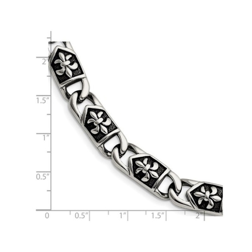 Mens Stainless Stee Antiqued Fleur De Lis Bracelet Bracelet