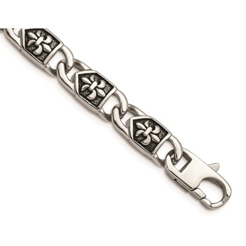 Mens Stainless Stee Antiqued Fleur De Lis Bracelet Bracelet