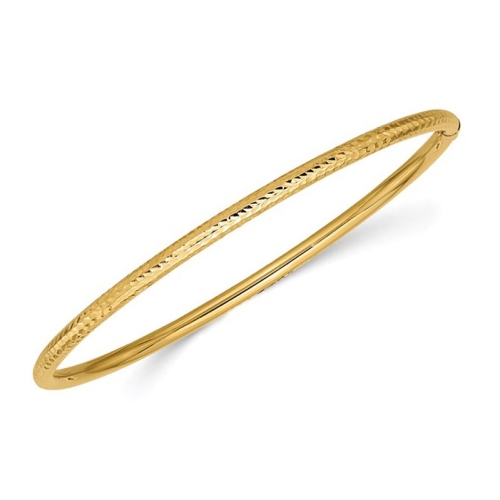 14K Yellow Gold Diamond-Cut Slip On Bangle
