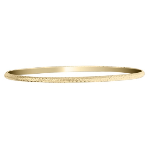 14K Yellow Gold Diamond-Cut Slip On Bangle