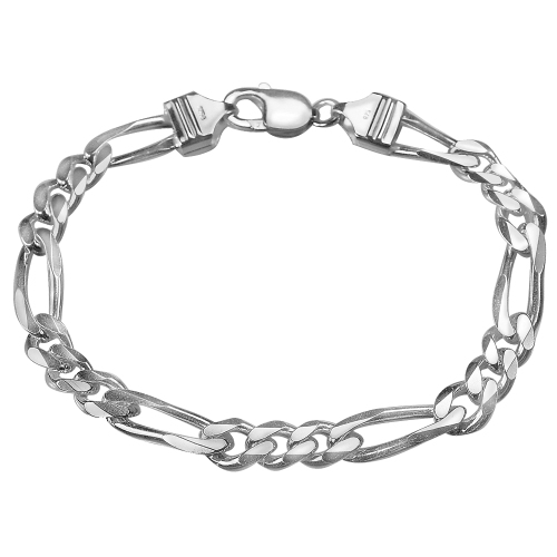 GEM AND HARMONY  Mens Bracelet Figaro Chain 8 Inches In Sterling In Silver