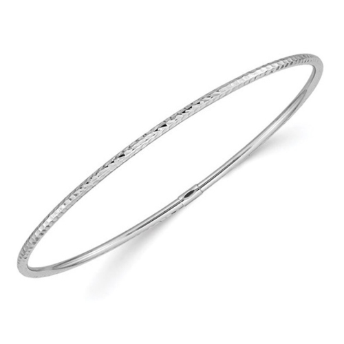 Diamond-Cut 2mm Slip On Bangle in 14K White Gold