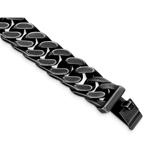 Mens Antiqued Stainless Steel Curb Chain Bracelet