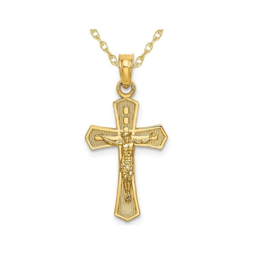 GEM AND HARMONY  14K Gold Crucifix Cross Pendant Necklace With Chain In Yellow