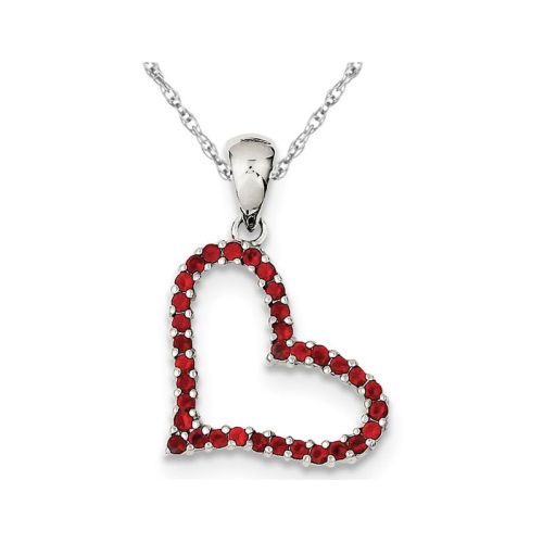 Synthetic Red Cubic Zirconia Heart Pendant Necklace in Sterling Silver