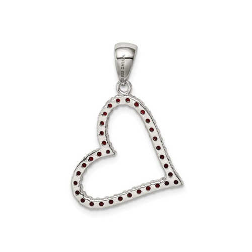 Synthetic Red Cubic Zirconia Heart Pendant Necklace in Sterling Silver