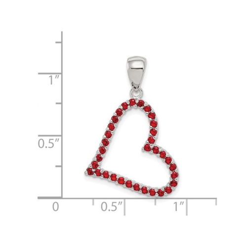 Synthetic Red Cubic Zirconia Heart Pendant Necklace in Sterling Silver