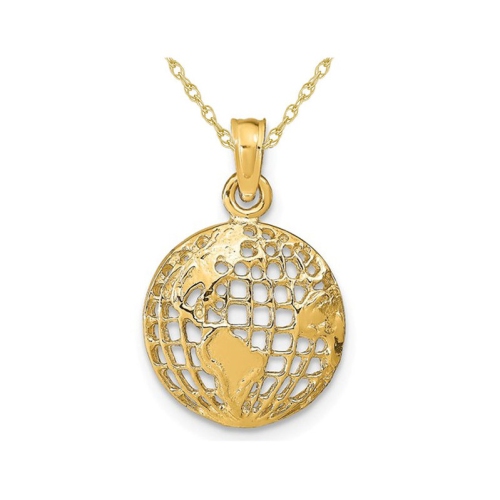 GEM AND HARMONY  14K Gold Polished Globe Pendant Necklace Charm With Chain In Yellow