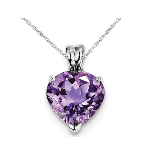 GEM AND HARMONY  Purple Amethyst 4.70 Carat (Ctw) Heart Pendant Necklace In Sterling With Chain In Silver