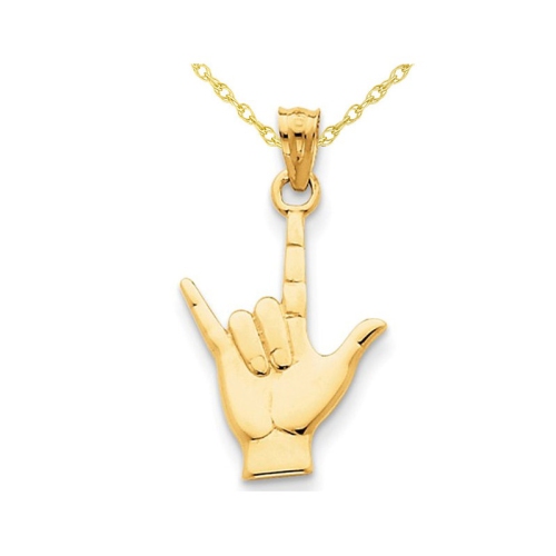 GEM AND HARMONY  14K Gold Hand Sign Point Charm Pendant Necklace With Chain In Yellow