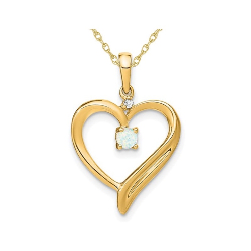 GEM AND HARMONY  Lab-Created 3MM White Opal Heart Pendant Necklace In 14K Gold With Chain In Yellow
