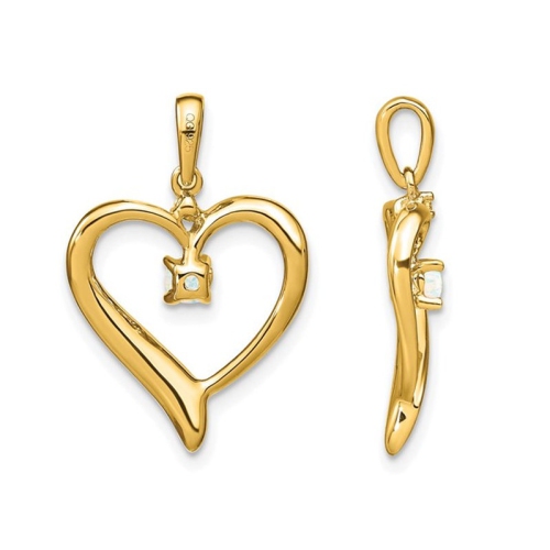 Lab-Created 3mm White Opal Heart Pendant Necklace in 14K Yellow Gold with Chain