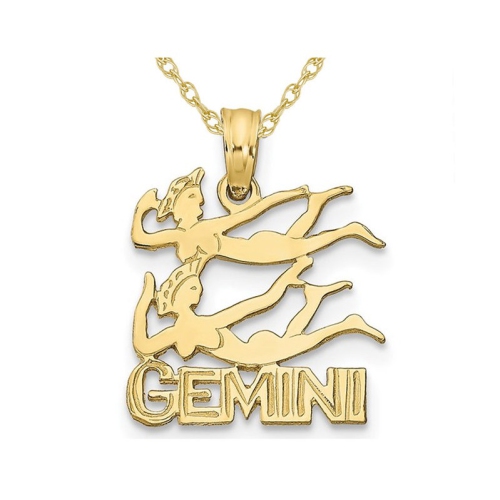 GEM AND HARMONY  10K Gold Gemini Charm Zodiac Astrology Pendant Necklace With Chain In Yellow