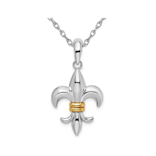 GEM AND HARMONY  Fleur De Lis Pendant Necklace In Sterling With Chain In Silver