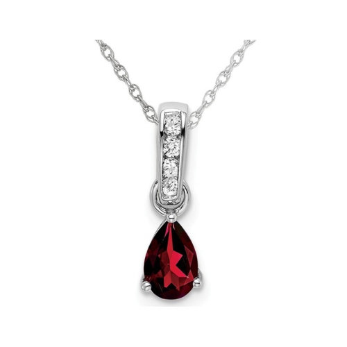 GEM AND HARMONY  1/2 Carat (Ctw) Pear Drop Garnet Pendant Necklace In 10K Gold With Chain In White