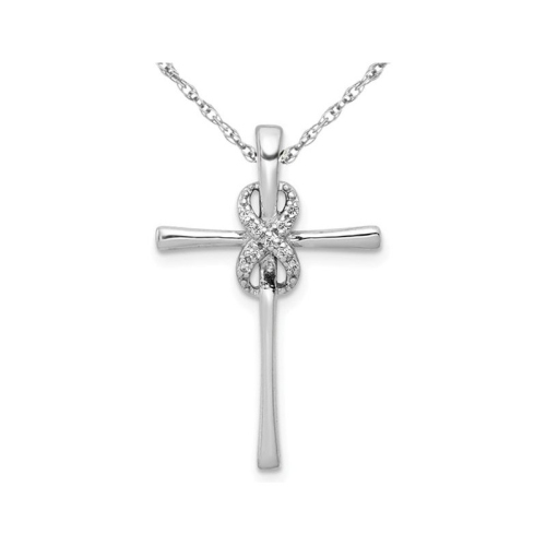 GEM AND HARMONY  14K Gold Diamond Accent Infinity Cross Pendant Necklace With Chain In White