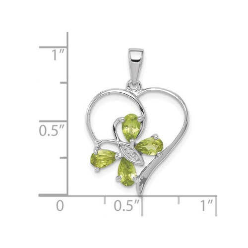 9/10 Carat Peridot Butterfly Heart Pendant Necklace in Sterling Silver with Chain