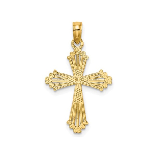 14K Yellow Gold Cross Pendant Necklace with Chain and Heart Center