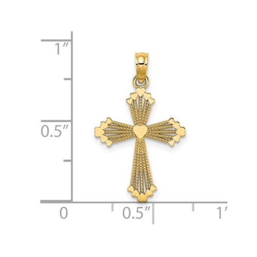 14K Yellow Gold Cross Pendant Necklace with Chain and Heart Center