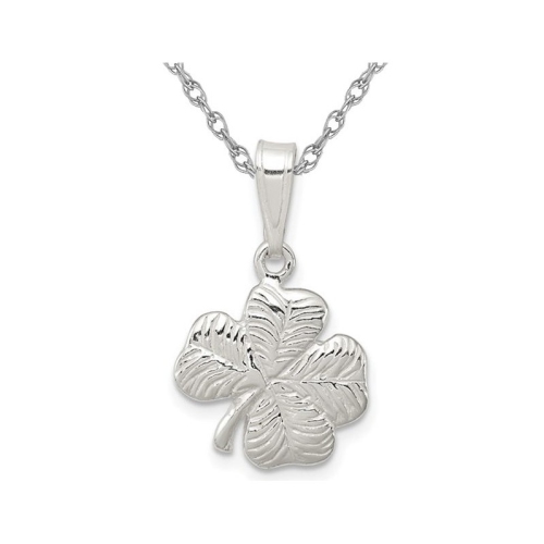 Four Leaf Clover Charm Pendant Necklace in Sterling Silver with Chain