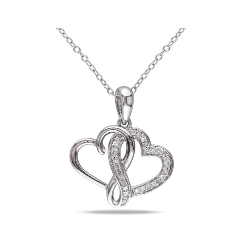 1/7 Carat Diamond Twin Heart Pendant Necklace in Sterling Silver with Chain