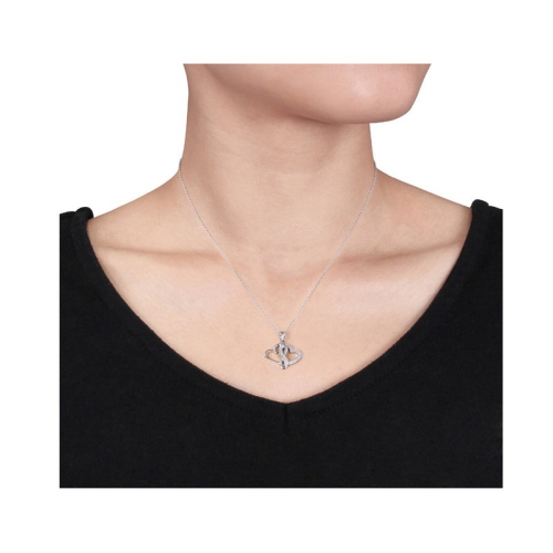 1/7 Carat Diamond Twin Heart Pendant Necklace in Sterling Silver with Chain