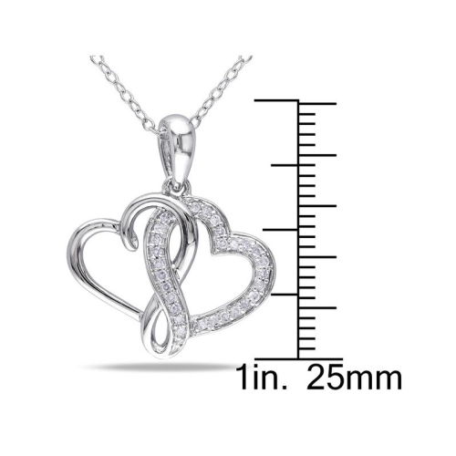 1/7 Carat Diamond Twin Heart Pendant Necklace in Sterling Silver with Chain