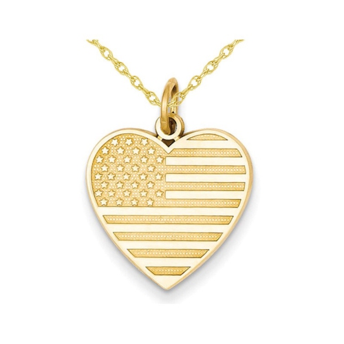 GEM AND HARMONY  14K Gold Heart Shaped American Flag Charm Pendant Necklace With Chain In Yellow