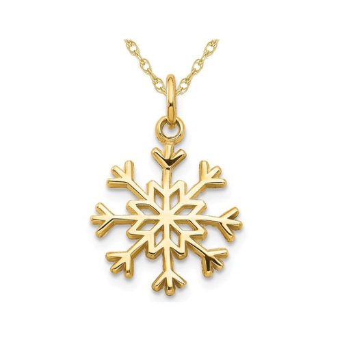 14K Yellow Gold Snowflake Charm Pendant Necklace with Chain