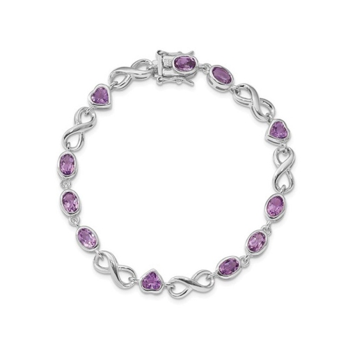 Sterling Silver Amethyst Rhodium Plated Infinity Heart Bracelet