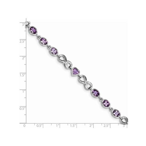Sterling Silver Amethyst Rhodium Plated Infinity Heart Bracelet