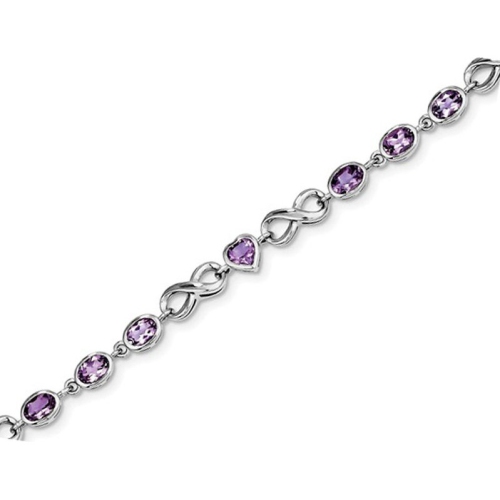 Sterling Silver Amethyst Rhodium Plated Infinity Heart Bracelet