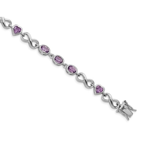 Sterling Silver Amethyst Rhodium Plated Infinity Heart Bracelet