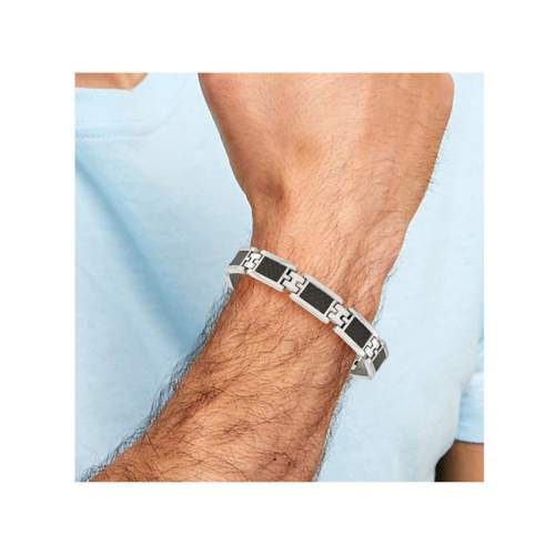 Mens Stainless Steel Carbon Fiber Bracelet 9.25 Inches