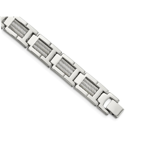 GEM AND HARMONY  Stainless Steel Mens Cable Bracelet 8.5 Inches In Multicolor