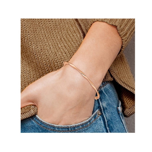 14K Rose Pink Gold Polished Twisted Hinged Bangle Bracelet