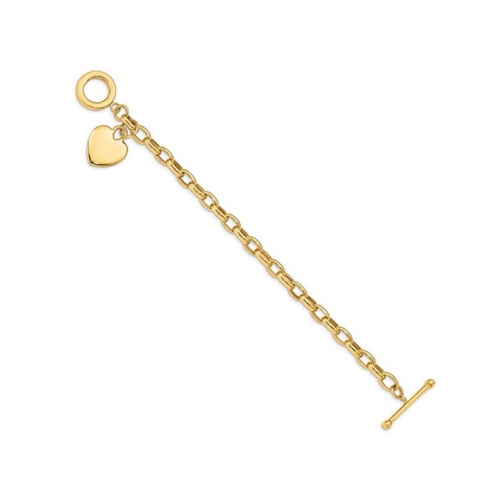 Bracelet à maillons en or jaune 14 K avec breloque en forme de coeur à bascule