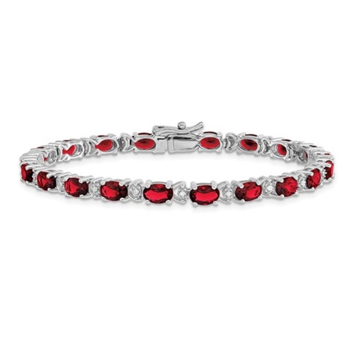 GEM AND HARMONY  10.80 Carat (Ctw) Lab-Created Ruby Bracelet In 14K Gold In White