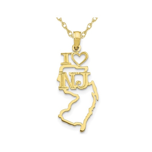 GEM AND HARMONY  10K Gold Solid New Jersey State Charm Pendant Necklace With Chain In Yellow