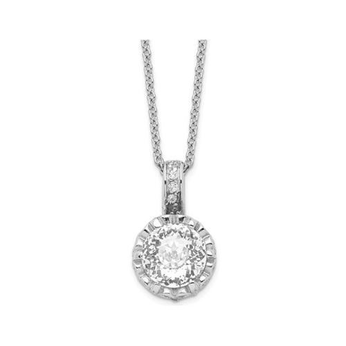 Synthetic Cubic Zirconia (CZ) Solitaire Pendant Necklace in Sterling Silver with Chain