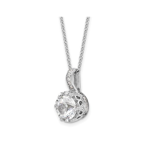 Synthetic Cubic Zirconia (CZ) Solitaire Pendant Necklace in Sterling Silver with Chain